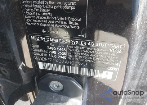 2007 Mercedes-Benz Cl 550 z USA, uszkodzony, nr VIN WDDEJ71X07A001943